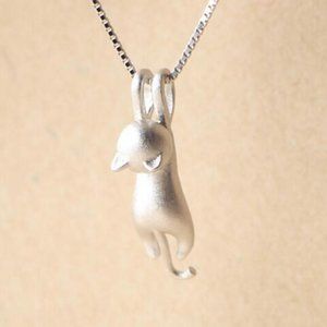 NEW 925 Sterling Silver Cute Cat Necklace